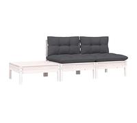 vidaXL Set Divani da Giardino 3 pz con Cuscini Massello Pino Bianco