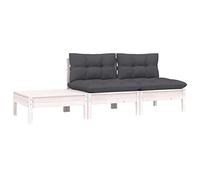 vidaXL Set Divani da Giardino 3 pz con Cuscini Massello Pino Bianco