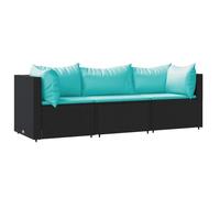 vidaXL Set Divani da Giardino 3 pz con Cuscini Nero in Polyrattan