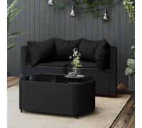 vidaXL Set Divani da Giardino 3 pz con Cuscini Nero in Polyrattan