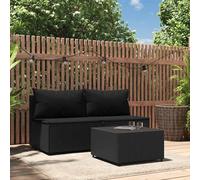 vidaXL Set Divani da Giardino 3 pz con Cuscini Nero in Polyrattan
