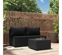 vidaXL Set Divani da Giardino 3 pz con Cuscini Nero in Polyrattan