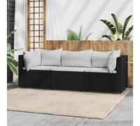 vidaXL Set Divani da Giardino 3 pz con Cuscini Nero in Polyrattan