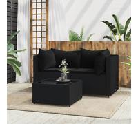 vidaXL Set Divani da Giardino 3 pz con Cuscini Nero in Polyrattan