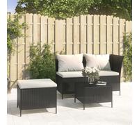 vidaXL Set Divani da Giardino 3 pz con Cuscini Nero in Polyrattan