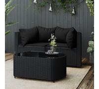 vidaXL Set Divani da Giardino 3 pz con Cuscini Nero in Polyrattan