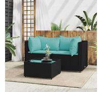 vidaXL Set Divani da Giardino 3 pz con Cuscini Nero in Polyrattan