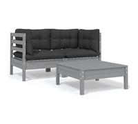 VIDAXL - Set Divani Da Giardino 3 Pz Grigio Cuscini Massello Di Pino