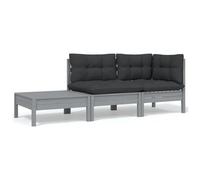 VIDAXL - Set Divani da Giardino 3 pz Grigio Cuscini Massello di Pino