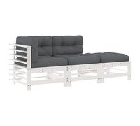 vidaXL Set Divani da Giardino 3pz con Cuscini in Legno Massello Bianco