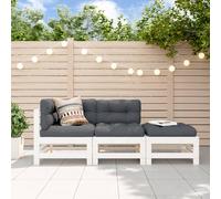 vidaXL Set Divani da Giardino 3pz con Cuscini in Legno Massello Bianco