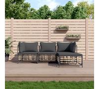 vidaXL Set Divani da Giardino 4 pz con Cuscini Antracite in Polyrattan