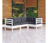 vidaXL Set Divani da Giardino 4 pz con Cuscini Bianchi Legno di Pino