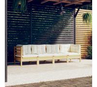 vidaXL Set Divani da Giardino 4 pz con Cuscini Crema in Massello di Pino