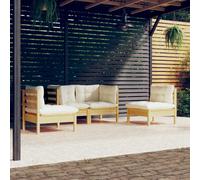 vidaXL Set Divani da Giardino 4 pz con Cuscini Crema in Massello di Pino