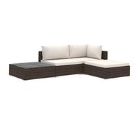 vidaXL Set Divani da Giardino 4 pz con Cuscini Foderati Lavabili Modulare Leggero Elegante Arredi da Esterno in Polyrattan Marrone Telaio in Acciaio