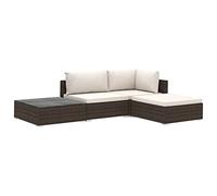 vidaXL Set Divani da Giardino 4 pz con Cuscini Foderati Lavabili Modulare Leggero Elegante Arredi da Esterno in Polyrattan Marrone Telaio in Acciaio