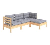 vidaXL Set divani da giardino 4 pz in massello di pino con cuscini grigi