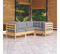 vidaXL Set Divani da Giardino 4 pz con Cuscini Grigi Massello di Pino