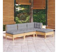 vidaXL Set Divani da Giardino 4 pz con Cuscini Grigi Massello di Pino