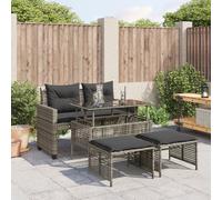 Set Divani da Giardino 4 pz con Cuscini Grigio Polyrattan Vetro