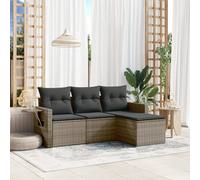 Set Divani da Giardino 4 pz con Cuscini in Polyrattan Grigio