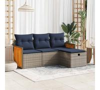 vidaXL Set Divani da Giardino 4 pz con Cuscini in Polyrattan Grigio