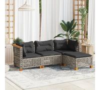 Set Divani da Giardino 4 pz con Cuscini in Polyrattan Grigio