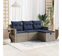Set Divani da Giardino 4 pz con Cuscini in Polyrattan Grigio