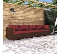 Set Divani da Giardino 4 pz con Cuscini in Polyrattan Marrone