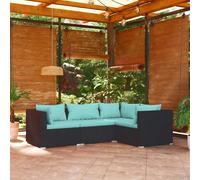 vidaXL Set Divani da Giardino 4 pz con Cuscini in Polyrattan Nero