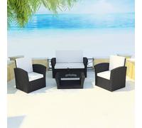 vidaXL Set Divani da Giardino 4 pz con Cuscini in Polyrattan Nero