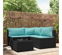 vidaXL Set Divani da Giardino 4 pz con Cuscini Nero in Polyrattan