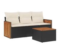 vidaXL Set Divani da Giardino 4 pz con Cuscini Nero in Polyrattan