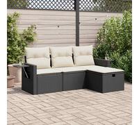 vidaXL Set Divani da Giardino 4 pz con Cuscini Nero in Polyrattan