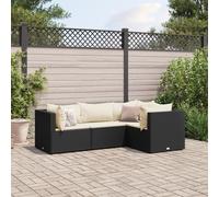 vidaXL Set Divani da Giardino 4 pz con Cuscini Nero in Polyrattan