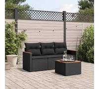 vidaXL Set Divani da Giardino 4 pz con Cuscini Nero in Polyrattan