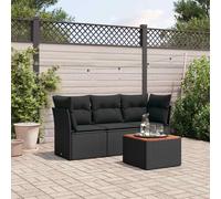 vidaXL Set Divani da Giardino 4 pz con Cuscini Nero in Polyrattan