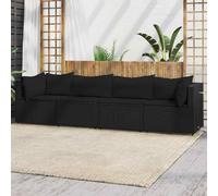 vidaXL Set Divani da Giardino 4 pz con Cuscini Nero in Polyrattan