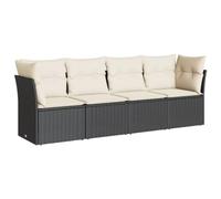 vidaXL Set Divani da Giardino 4 pz con Cuscini Nero in Polyrattan