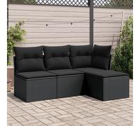 vidaXL Set Divani da Giardino 4 pz con Cuscini Nero in Polyrattan