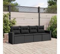 vidaXL Set Divani da Giardino 4 pz con Cuscini Nero in Polyrattan