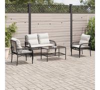 vidaXL Set Divani da Giardino 4 pz con Cuscini Nero in Polyrattan