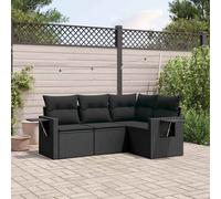 Set Divani da Giardino 4 pz con Cuscini Nero in Polyrattan
