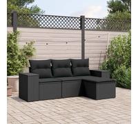 vidaXL Set Divani da Giardino 4 pz con Cuscini Nero in Polyrattan