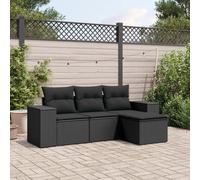 vidaXL Set Divani da Giardino 4 pz con Cuscini Nero in Polyrattan