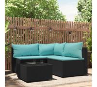 vidaXL Set Divani da Giardino 4 pz con Cuscini Nero in Polyrattan