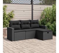 Set Divani da Giardino 4 pz con Cuscini Nero in Polyrattan
