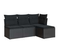 vidaXL Set Divani da Giardino 4 pz con Cuscini Nero in Polyrattan