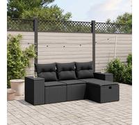 Set Divani da Giardino 4 pz con Cuscini Nero in Polyrattan